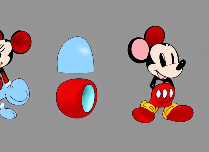 Prompt: mickie mouse in 2 d, side, front view, isometric, in the style of disney