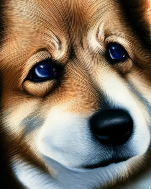 Image similar to cute corgi lab mix, hyper realism, cinematic, volumetric lighting, intricate complexity, extremely detailed,