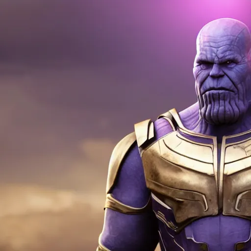 Image similar to bob odenkrik wearing thanos armour, cinematic lighting, hd 4k photo