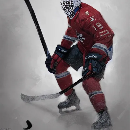 Image similar to hockey player, intricate, sharp focus, illustration, highly detailed, digital painting, concept art, matte, art by ruan jia and wlop and greg rutkowski, masterpiece