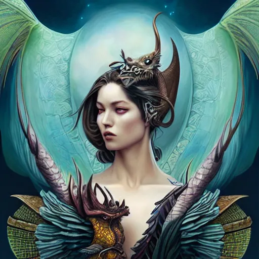 Image similar to mythical dragon, digital art, by Tristan Eaton Stanley Artgerm and Tom Bagshaw