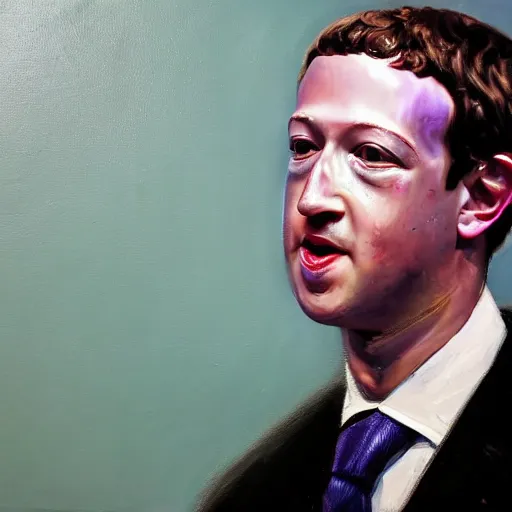 Prompt: an oil painting of mark zuckerberg in a suit