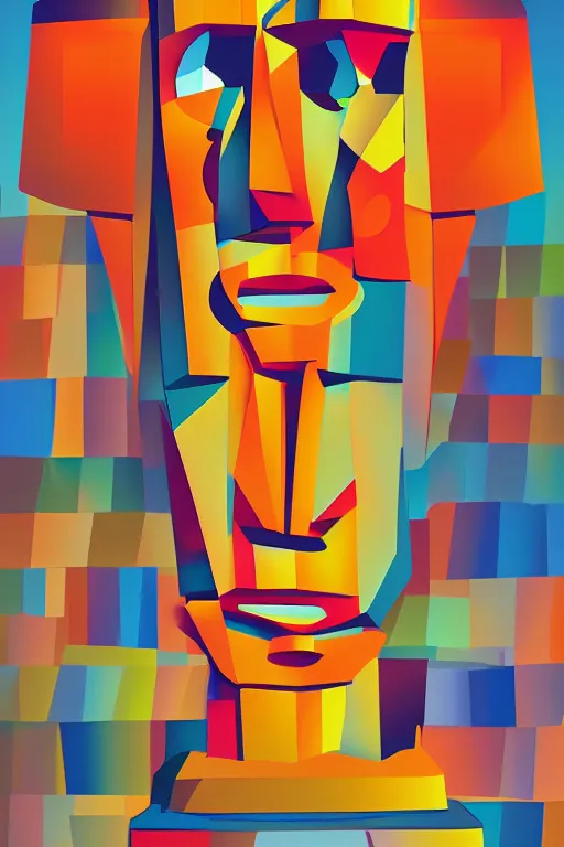 Image similar to cubist moai statue cutout digital illustration cartoon colorful beeple