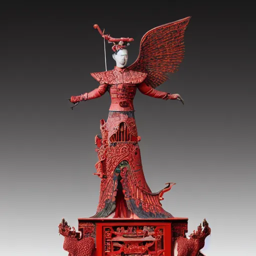 Prompt: museum angeline joile statue monument made from chinese porcelain brush face hand painted with iron red dragons full - length very very detailed by rutkowski symmetrical well proportioned