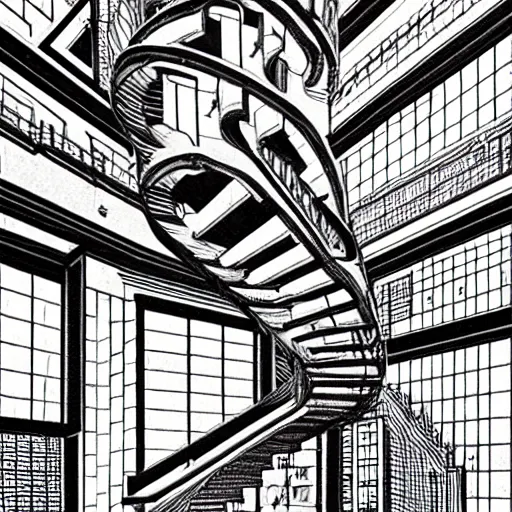 Prompt: a huge bright maze of many doorways and lots of stairs, many doorways, inside MC Escher architecture, artstation, Junji Ito, epic composition
