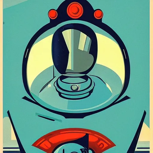 Prompt: “retro sci-fi poster 1950’s astronaut in a futuristic city made of glass, reflection of a female shadow silhouette in the glass helmet, the astronaut is under stars and moon. It is art deco style, 1950’s, glowing highlights, teal palette.”