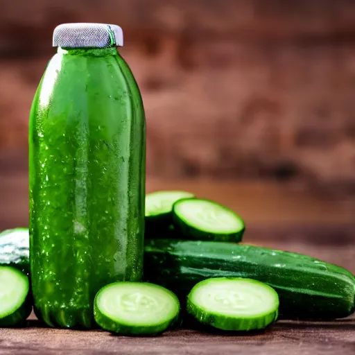Prompt: a 4 k photo of a bottle of cucumber ketchup.