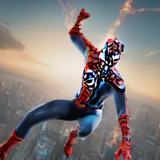 Image similar to Spider-Man ascends to the infinity of the universe, 4K, hyperrealistic