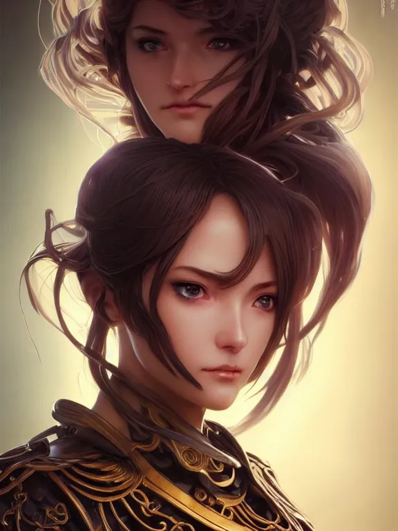 Prompt: close up picture of a female warden of time, bored, coveted, beautiful and aesthetic, intricate, unreal engine, messy hair, highly detailed, detailed face, smooth, sharp focus, chiaroscuro, manga illustration, artgerm, greg rutkowski, ilya kuvshinov, rossdraws, alphonse mucha, young adult light novel cover art