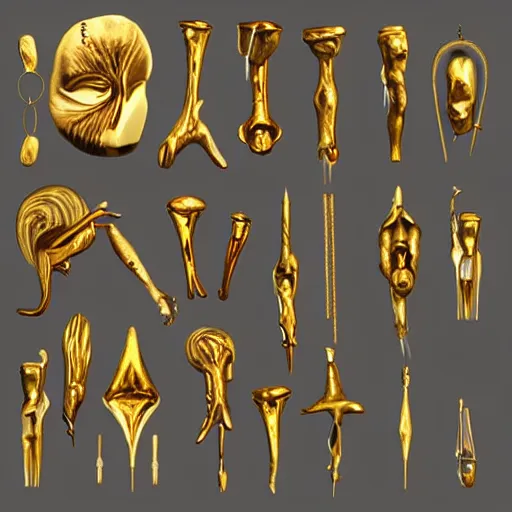 Image similar to polished gold tools designed in the style of body horror