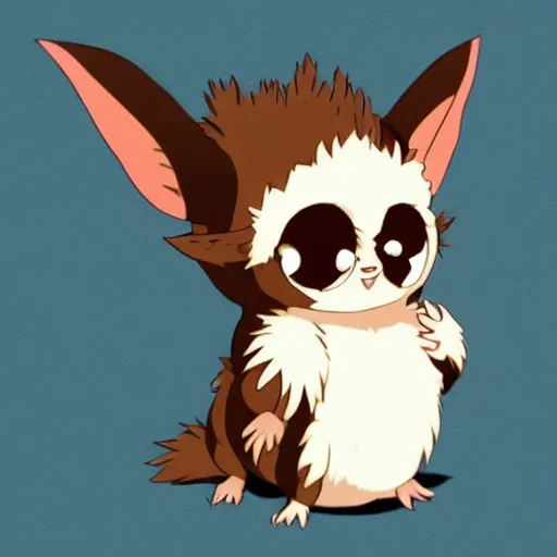 Prompt: Gizmo Mogwai from Gremlins playing around, cute anime, by Ghibli, trendy on artstation