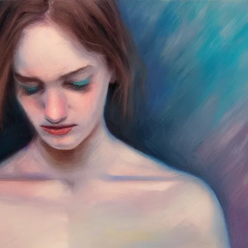 Prompt: what depression looks like, oil painting, heart, pale colors, high detail, 8 k, wide angle, trending on artstation,