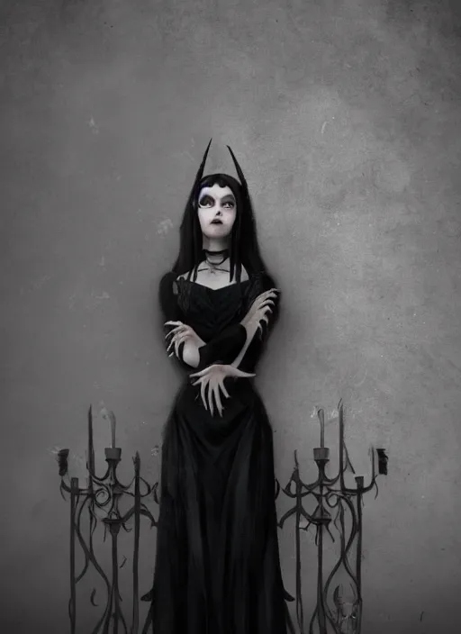 Image similar to young witch ; occult magic ; black dress ; nice face ; a crow sitting on her head ; unreal engine ; photorealistic ; dark colors ; cinematic light