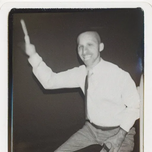 Image similar to a polaroid photo of a man using hand jack pallet