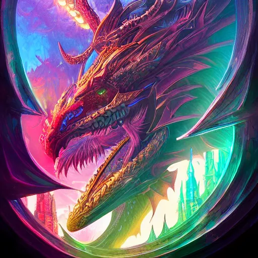 Prompt: cyber dragon colorful, fantasy, intricate, highly detailed, digital painting, hq, trending on artstation, illustration, style of stanley artgerm and greg rutkowski and dan mumford