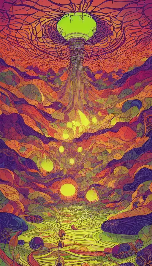 Prompt: The land of the floral jellyfish, italian futurism, Dan Mumford, da vinci, Josan Gonzalez