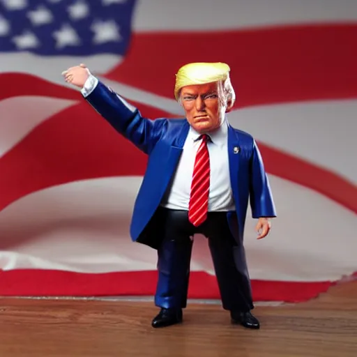 Prompt: donald trump action figure in original packaging