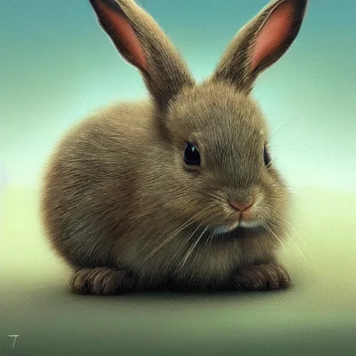 Image similar to adorable baby rabbit pixar character by zdzislaw beksinski, by tiffany bozic, cold hue's, warm tone gradient background, concept art, beautiful composition, digital painting