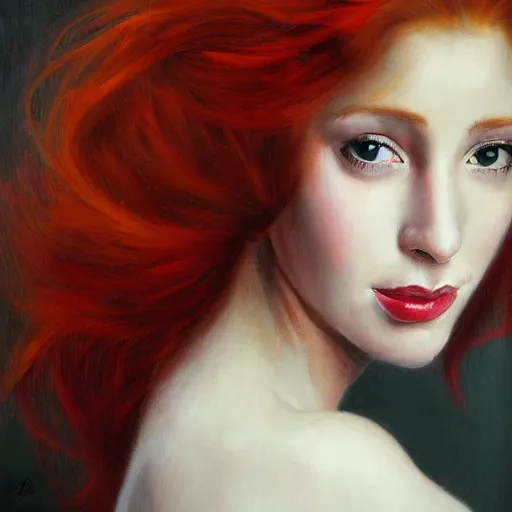 Image similar to portrait of a beautiful young woman _ red _ haired woman by cheval michael