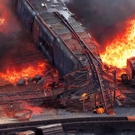 Prompt: a dumpster fire in the middle of a train wreck trending on artstation 4 k detailed sharp high detail