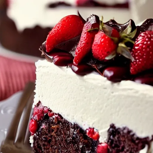 Prompt: the most delicious slice of black forest cake, close up food photography, trending on pintrest