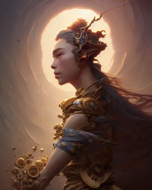 Prompt: song of the wind, detailed beauty portrait, chocolate. intricate background, armor, fantasy art by peter mohrbacher, greg rutkowski, craig mullins, ruan jia, thomas kinkade, victo ngai. unreal engine, blender, octane, ray tracing. fractal crystal, sharp focus, masterpiece, post processing, deviantart