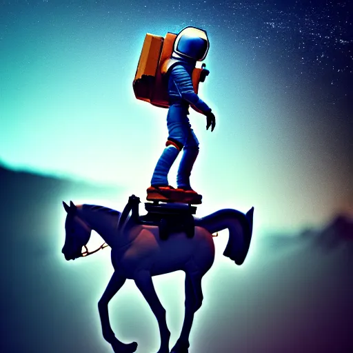 Prompt: photography of anthropomorphic horse men riding on top of an astronaut horse back. from western by hiroyuki okiura and katsuhiro otomo and alejandro hodorovski style with many details by mike winkelmann and vincent di fate in sci - fi style. volumetric natural light photo on dsmc 3 system,