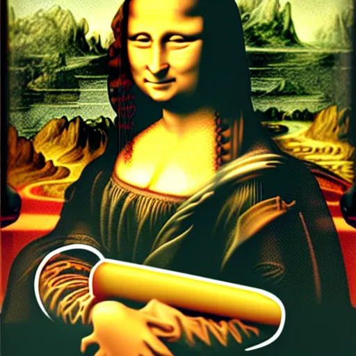 Image similar to A portrait of mona lisa in real life holding a giant spliff, amazing detail, digital art