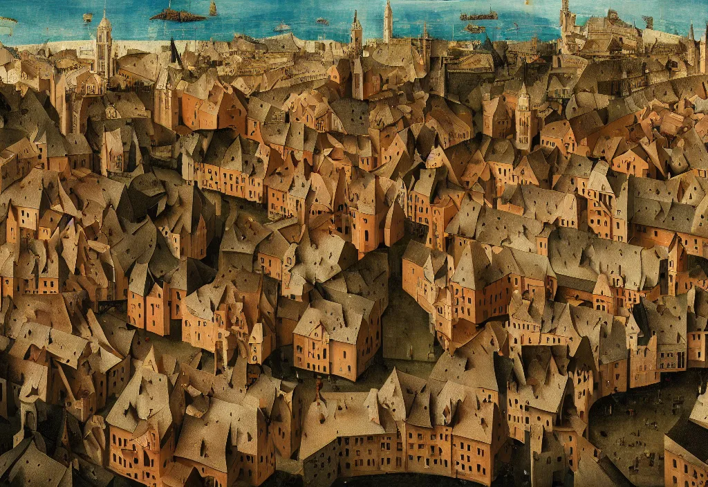 Prompt: accidentally wes anderson award - winning photograph of a medieval city, art by hieronymus bosch, art by greg rutkowsky, trending on artstation, cinematic lighting, filmic grain, golden hour, detailed, 4 k