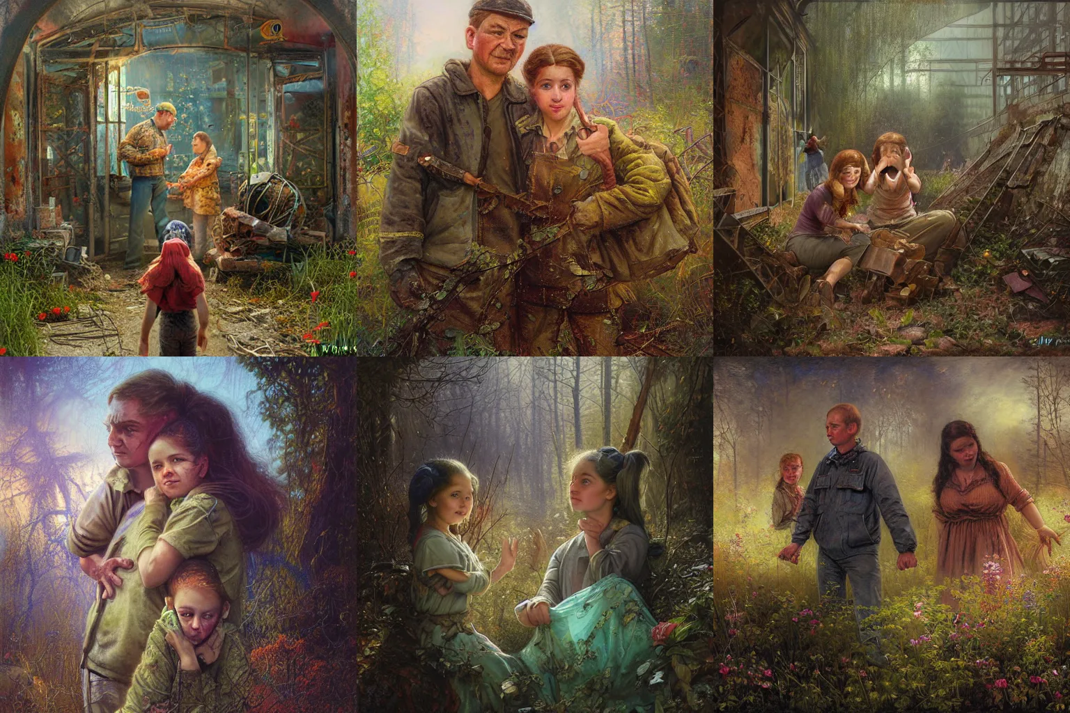 Prompt: liquidators in chernobyl, in the style of Lilia Alvarado, Sophie Anderson, Mark Arian, Bob Byerley, Charlie Bowater, Mark Brooks, Steve Henderson, Justin Gerard, Arthur Hughes, Edward Robert Hughes, Mark Keathley, Victor Nizovtsev, Carlos Shwabe, Ross Tran, WLOP