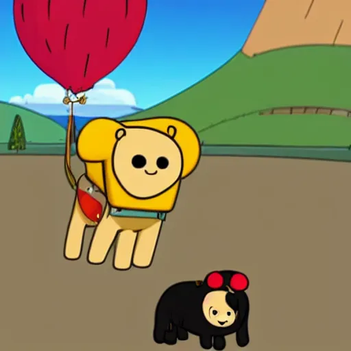 Image similar to kim kardashian in adventure time riding on jake the dog