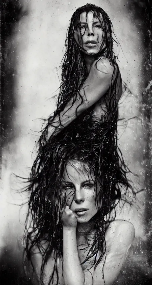 Image similar to wet plate photograph, a portrait of Kate Beckinsale