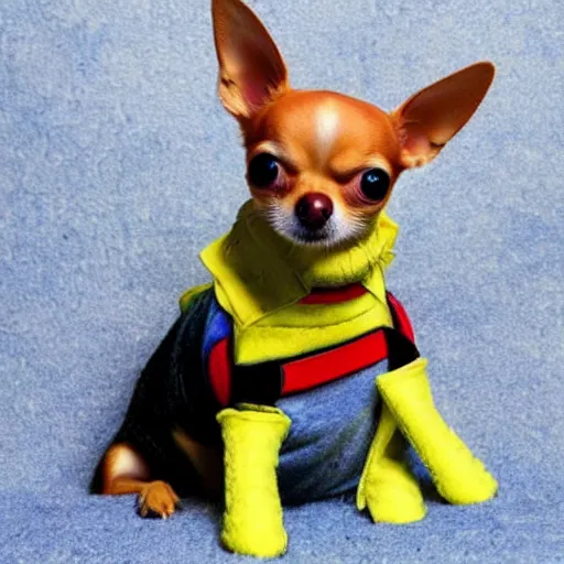 Prompt: chihuahua wearing the Infinity Gauntlet