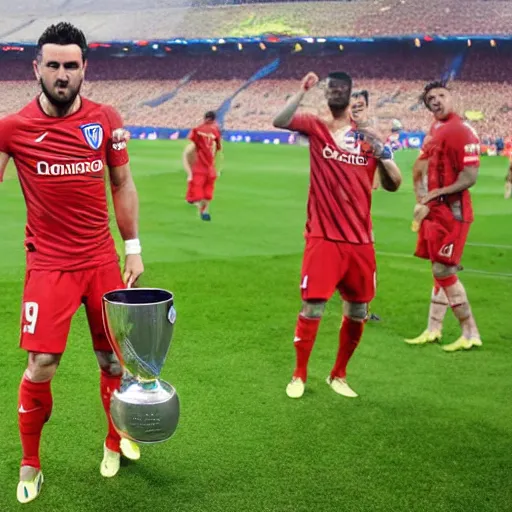 Image similar to koke resurreccion lifting the champions league throphy
