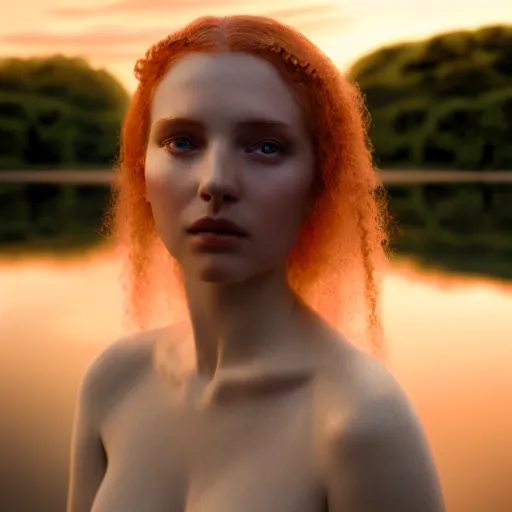 Image similar to photographic portrait of a stunningly beautiful english renaissance female in soft dreamy light at sunset, beside the river, soft focus, contemporary fashion shoot, in a denis villeneuve and tim burton movie, by edward robert hughes, annie leibovitz and steve mccurry, david lazar, jimmy nelsson, extremely detailed, breathtaking, hyperrealistic, perfect face, octane render