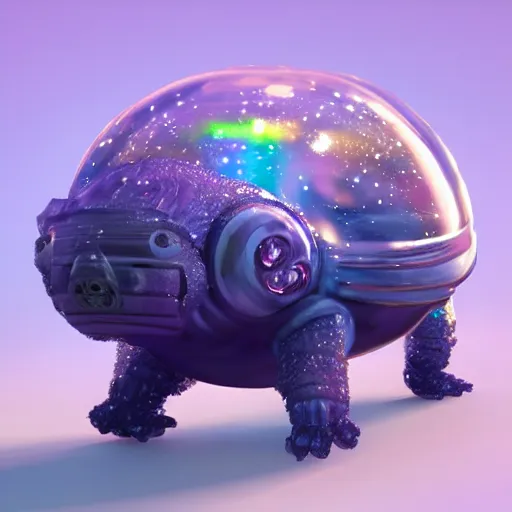 Prompt: a very cute looking tardigrade with a big crystal ball, a hologram by pascal blanche, featured on zbrush central, crystal cubism, made of crystals, rendered in maya, rendered in unreal engine