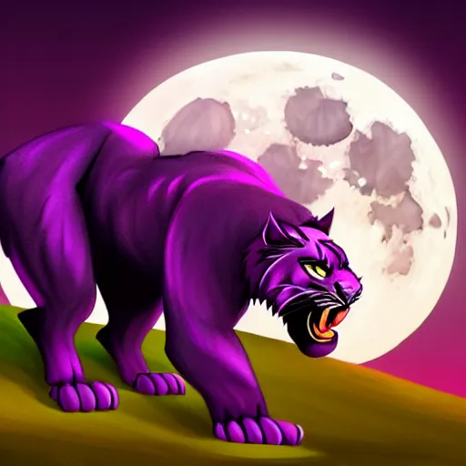 Image similar to concept art of a large purple panther at night roaring at the moon. digital drawing, illustration, 4 k, highly detailed, matte painting, artstation, artistic