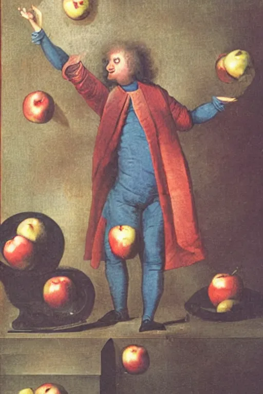 Image similar to isaac newton juggling apples