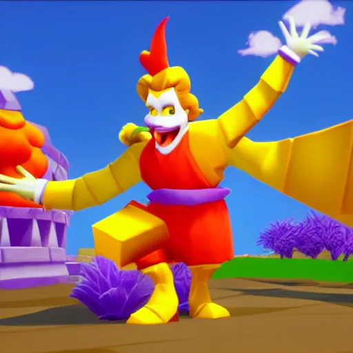 Image similar to image of ronald mcdonald as an enemy in spyro the dragon video game, with low poly playstation 1 graphics, upscaled to high resolution