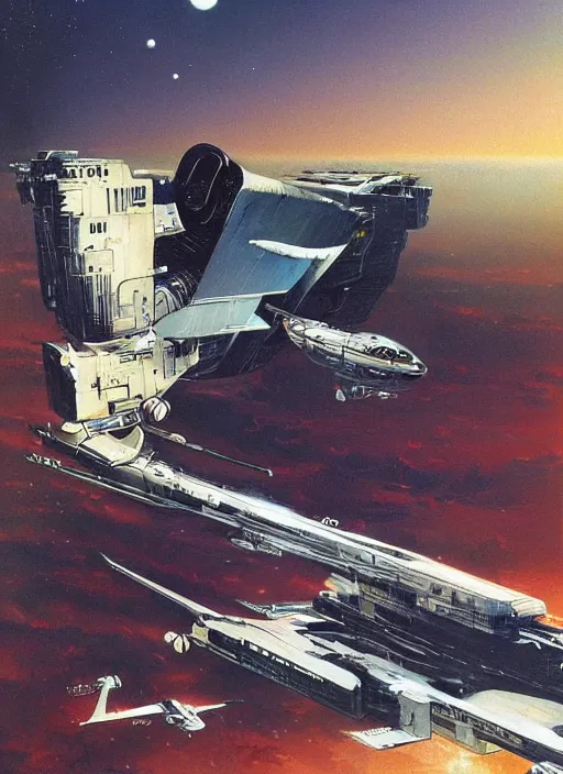 Image similar to understated. distant. negative space dominant. vast. empty. spacious bg. minimalistic piece. simplified environment. lonely cosmos. single ship as main subject. masterpiece book cover illustration by the great famous sci - fi artist john berkey.