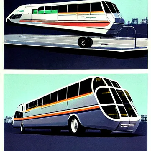 Image similar to concept art for bus + helicopter, painted by syd mead, high quality