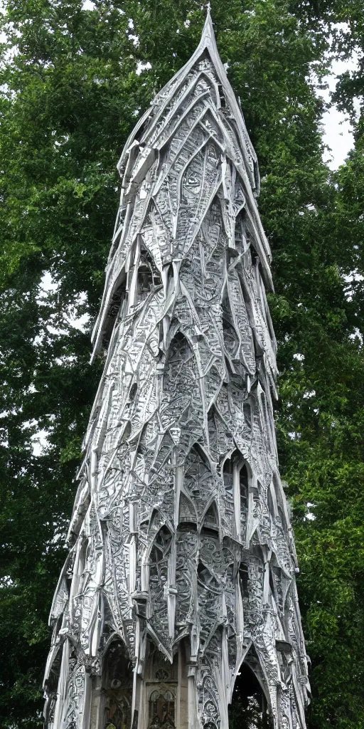 Image similar to elven architecture, tower made of silver, beautiful, tall