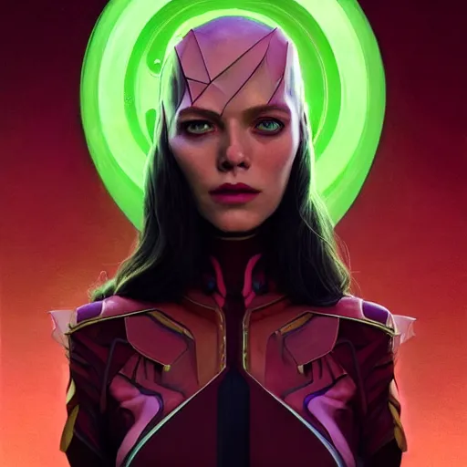 Prompt: portrait painting of wanda maximoff with green skin and pointy ears wearing sci - fi clothes as a skrull, ultra realistic, concept art, intricate details, eerie, highly detailed, photorealistic, octane render, 8 k, unreal engine. art by artgerm and greg rutkowski and charlie bowater and magali villeneuve and alphonse mucha