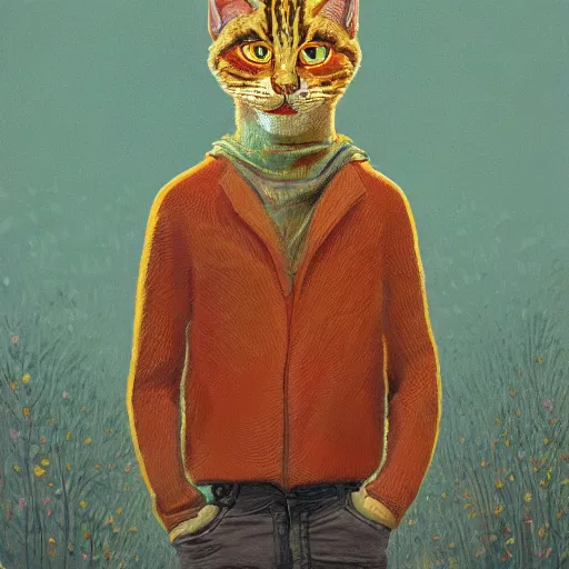 Prompt: portrait of a young disillusioned young man, by louis wain and simon stalenhag, trending on artstation