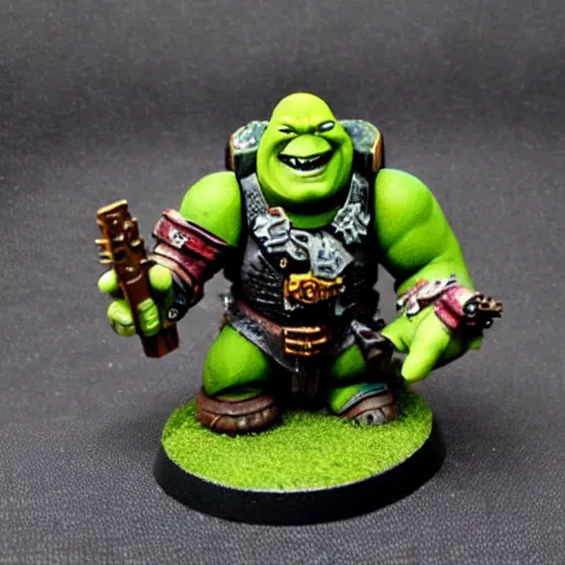 Image similar to Ork Shrek, painted warhammer 40k miniature