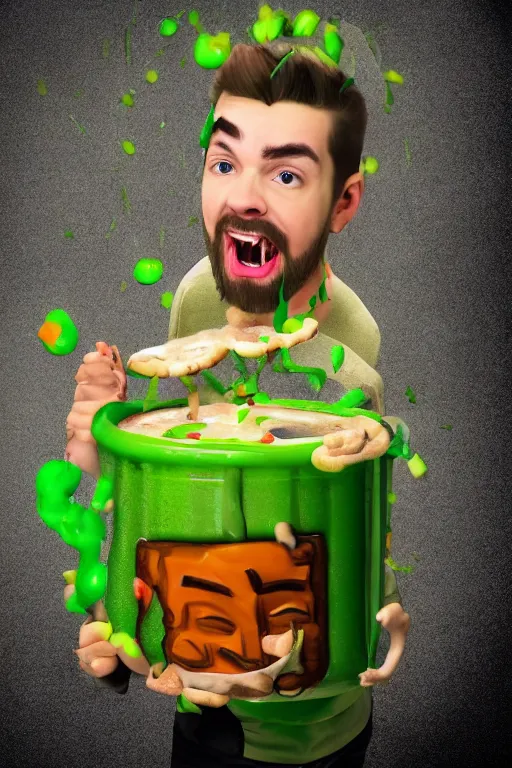 Prompt: 📷 jacksepticeye is soup, made of food, head portrait, dynamic lighting, 4 k