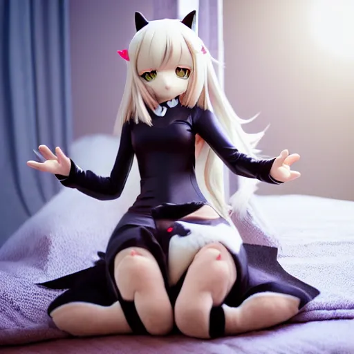 Image similar to cute fumo plush of a panther girl, anime girl, vray