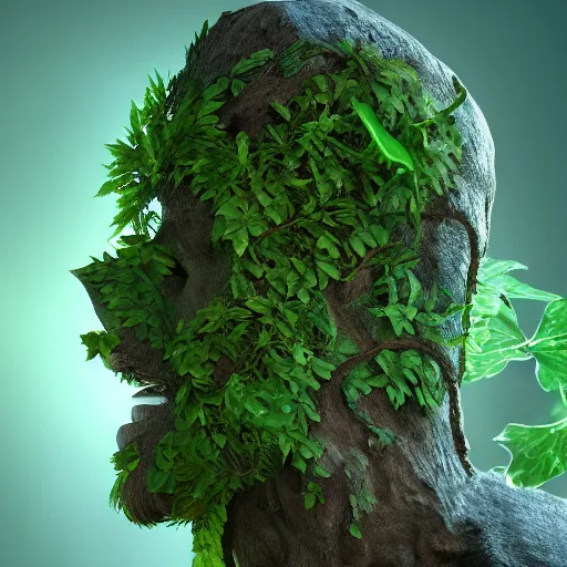 Prompt: highly fantastic leafy green portrait of a treant with a human mask 4 k resolution, trending on artstation, matte painting, volumetric lighting, octane rendering