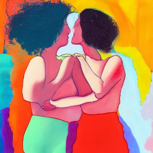 Image similar to lesbian couple, artistic, abstract, painting by magdalena weber