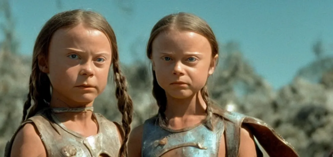 Image similar to still of greta thunberg as conan in conan the destroyer ( 1 9 8 4 )